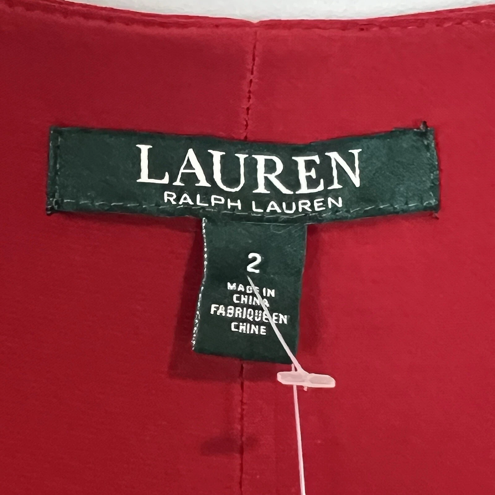 VALENTINO Abito rosso Lauren Ralph Lauren taglia 2 manica svasata scollo a V spilla nuovo con etichetta