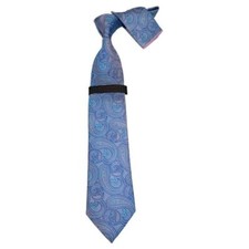 Mens Steven Land 100 Woven Silk Big Knot Tie and Hankie Set BW2436-16 Blue