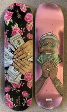 LOT: 2 DGK Boo Johnson Money Fan & Foil 8.25" Skateboard Decks