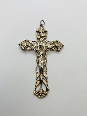 10.3g 925 STERLING SILVER OPEN WORK CRUCIFIX CROSS INRI STAMPED PENDANT ...