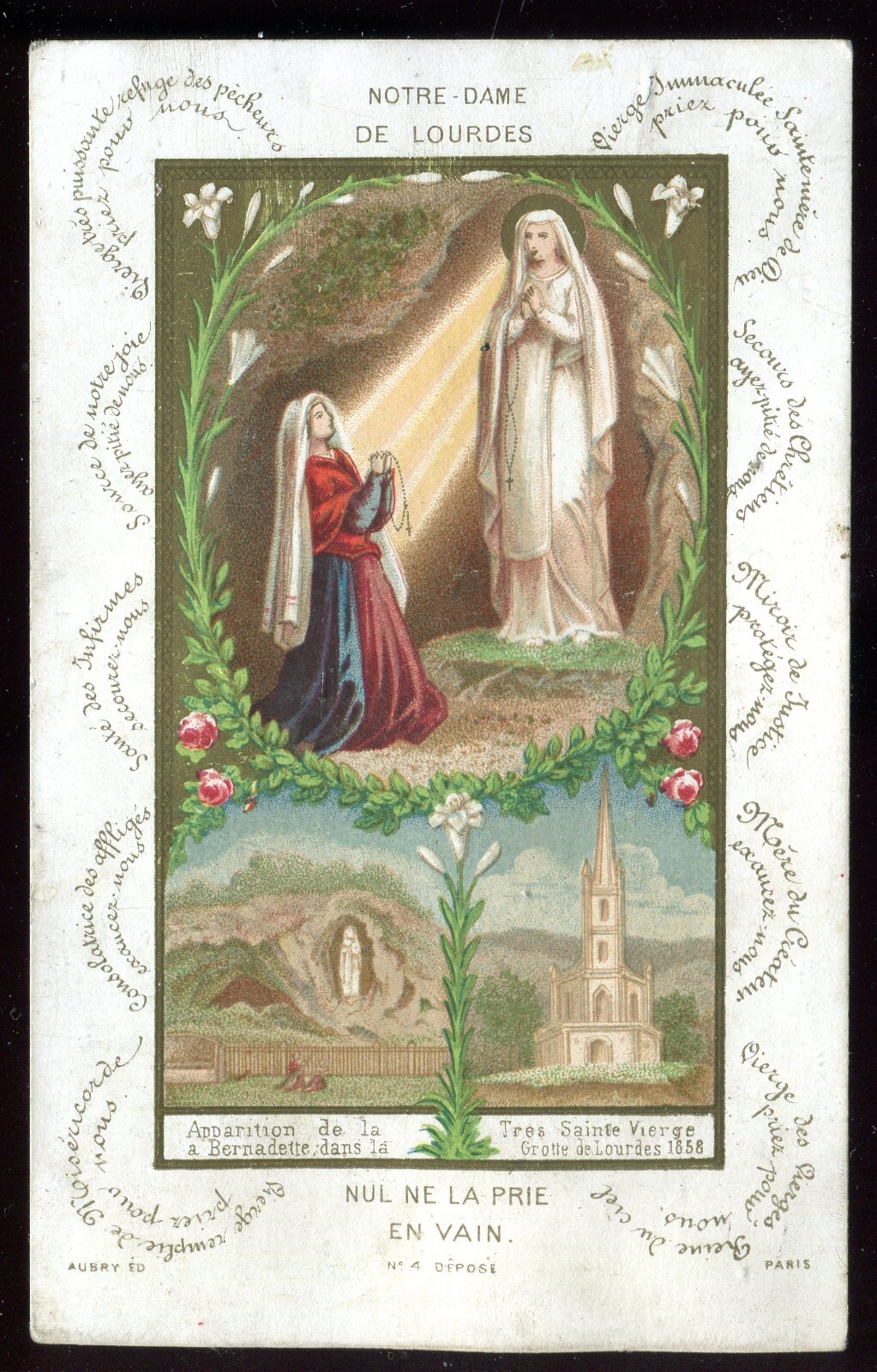 ANTIQUE HOLY CARD OF OUR LADY OF LOURDES AND ST BERNADETTE | eBay