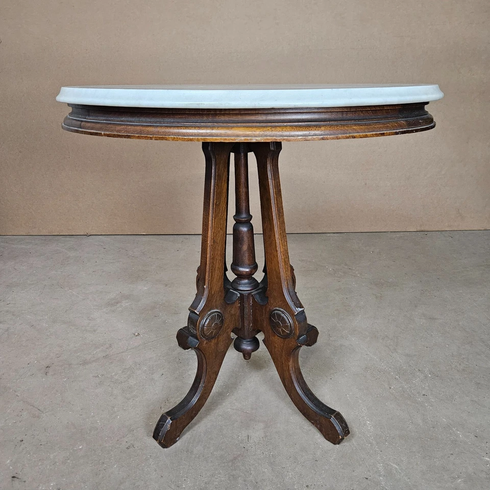 Antique Mahogany Center Table with Marble Top - Image 3 of 4