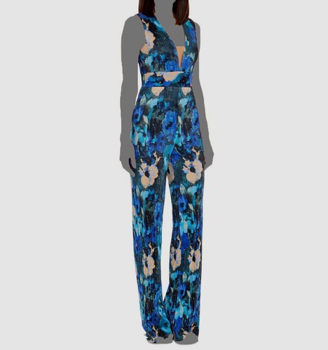 Dress The Population Women's Blue Illusion Plunge Hunter Jumpsuit Size L - 第 2/4 張圖片