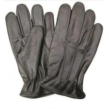 Mens Black Leather Lined Driving Full Finger Motorcycle Gloves