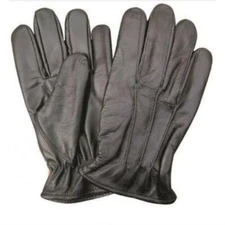 Mens Black Leather Lined Driving Full Finger Motorcycle Gloves