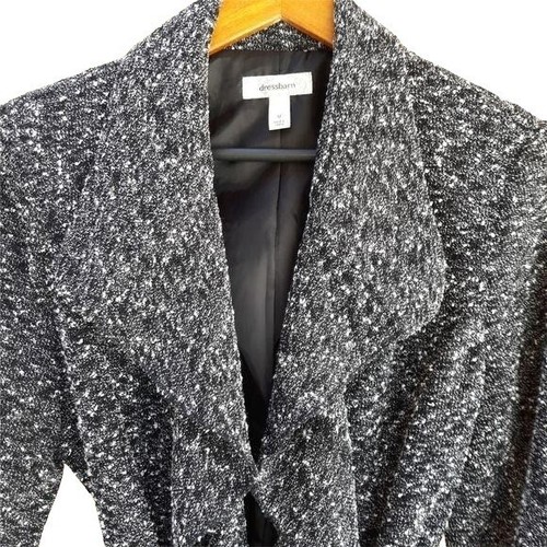 Dressbarn Blazer Waterfall Textured Nubby Knit Tie Waist Black Speckled M - Picture 6 of 11