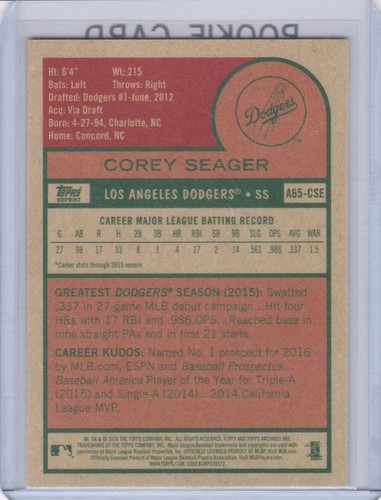COREY SEAGER ROOKIE CARD Topps Archives Baseball RC Los Angeles Dodgers MINT! - Bild 2 von 2
