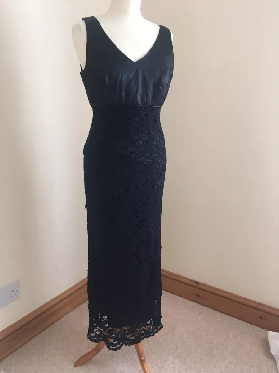 Black Debut silky lace LBD dress long evening slinky vamp witchy