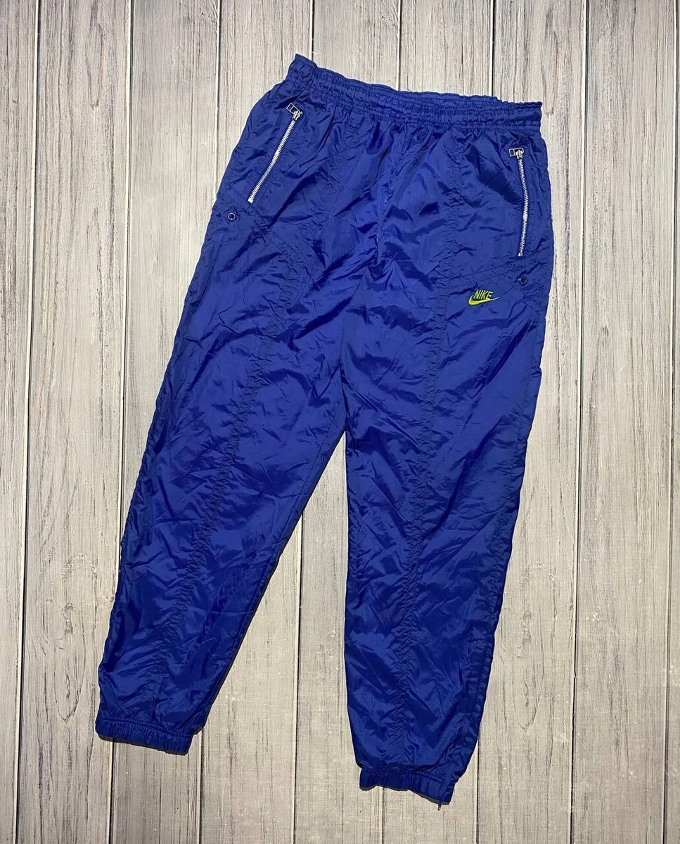 Vintage Nike Nylon Pants Track 1990s Swoosh Logo Y2K Men Size M Blue