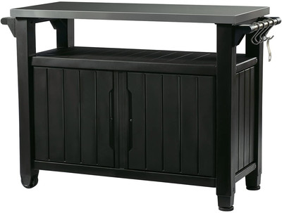 Keter Unity XL Portable Outdoor Table with Stainless Steel Top for Kitchen Prep 