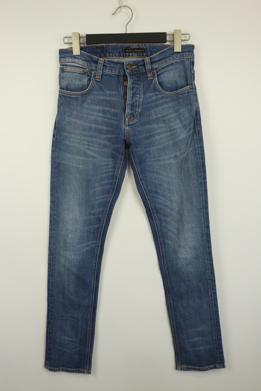 NUDIE Denim Dark Wash Stretch Slim Fit Straight Jeans W30 L32 Button Fly