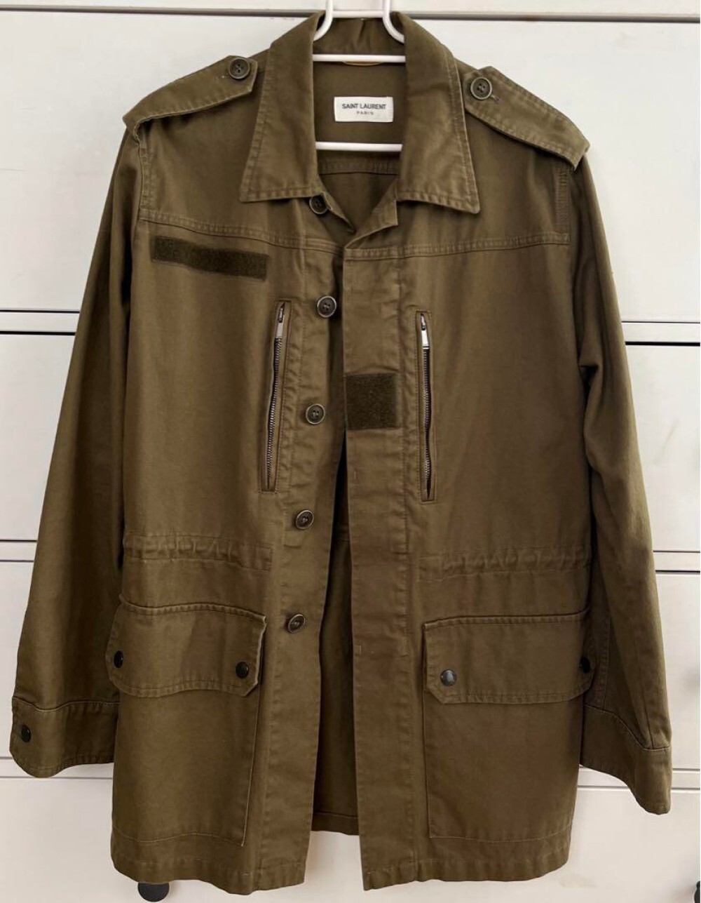 Giacca militare Saint Laurent cotone oliva chiusura bottoni taglia 36 S KI250109054