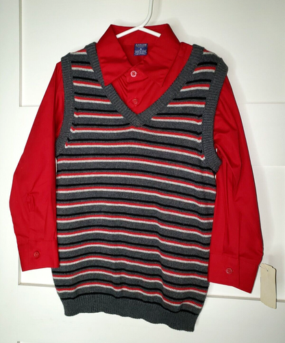 Arrow Boys Striped Sweater Vest & Red Button Up Shirt 2-Piece Set Size 6 BNWT