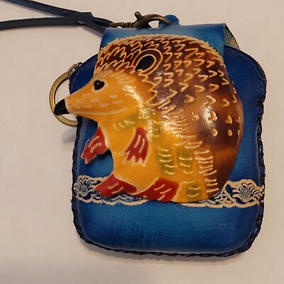 Hedgehog Leather Wristlet Wallet Change Coin Purse Zip/Mag Closure Charm Pouch