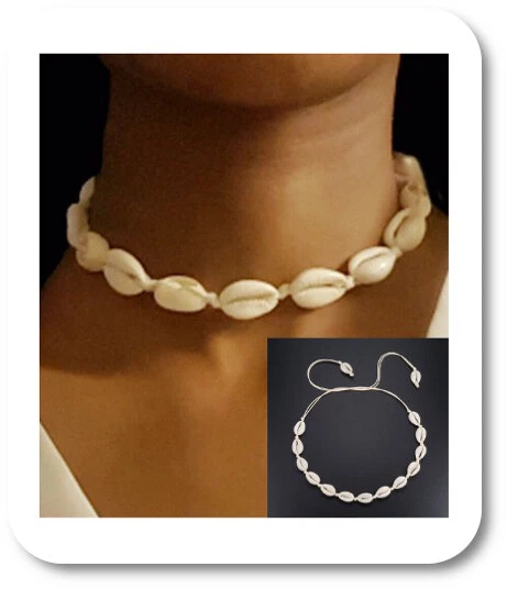 Cowrie Shell Necklace Sea Collar Necklace Surfer Real Shells Beige