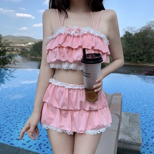 Japanese Lolita Sweet Cute Split Swimsuit Ruffled Bikini Swimwear Kawaii Hot - Picture 11 of 14