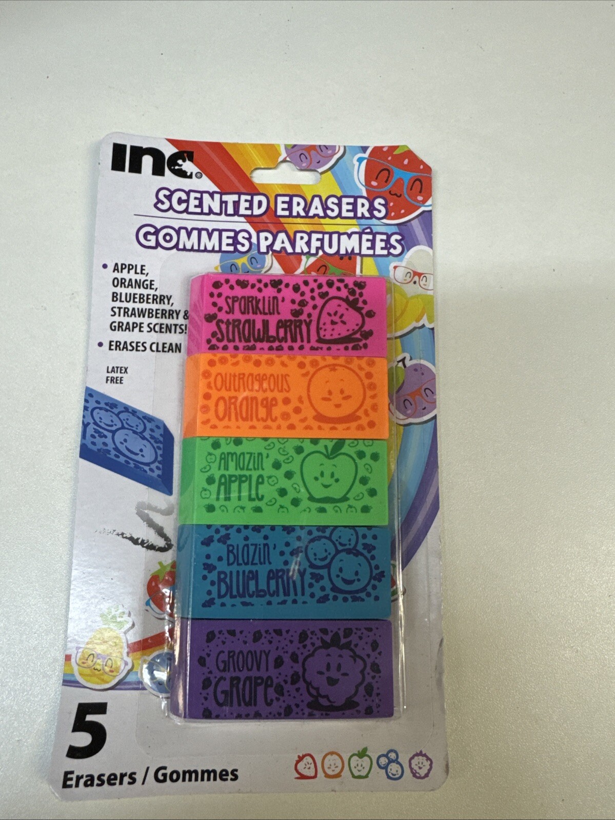 Inc Fruit Scented Erasers Pack Of 5 Fun Learning Strawberry Banana Apple Grape