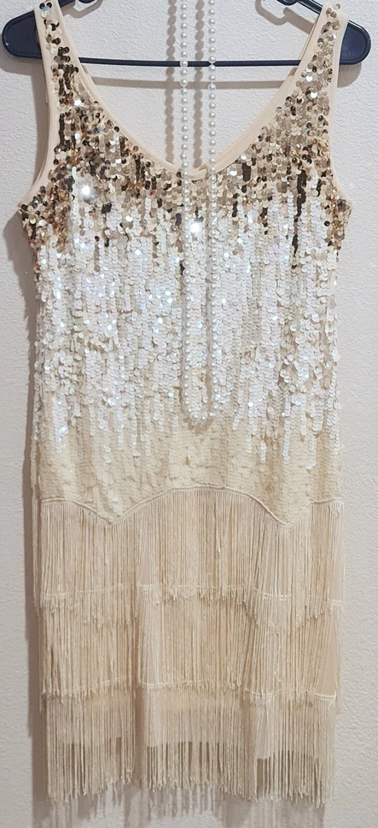White sequin flapper dress cheap