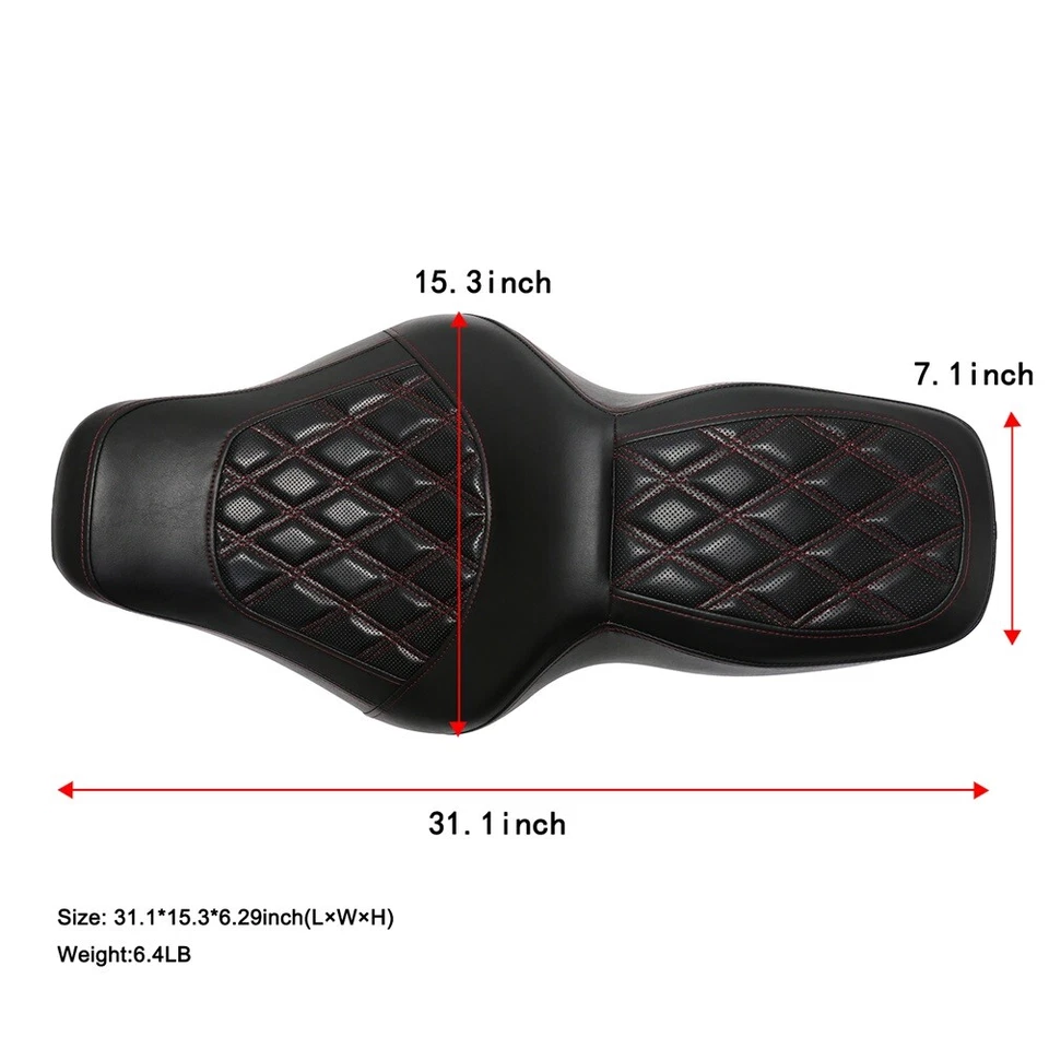 Red Stitch Full Set One-Piece Seat For Harley Electra Glide Road Glide 1997-2007 - Image 2 of 4