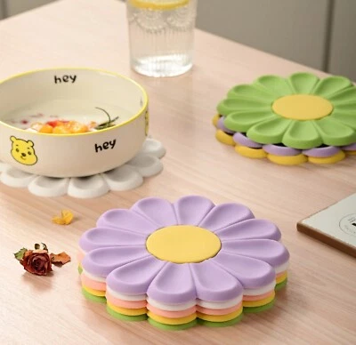 Daisy Shape Silicone Coaster Kitchen Table Heat Resistant Anti-scalding Mats UK - Image 1 of 4