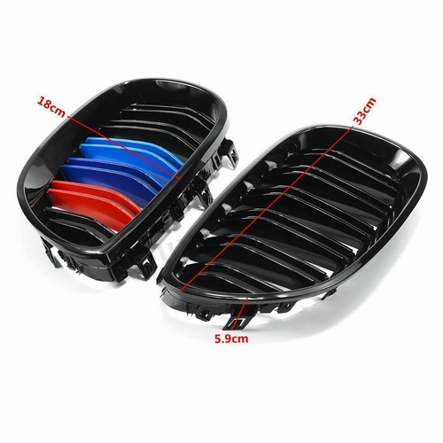 Pair For Bmw E60 E61 5 Series 2003-2010 Gloss Black Front Kidney Grille Grills A - Picture 2 of 11