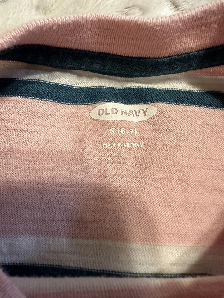 Camiseta rosa con rayas T6 para niños talla S (6-7) azul marino antiguo Foto 2 de 3