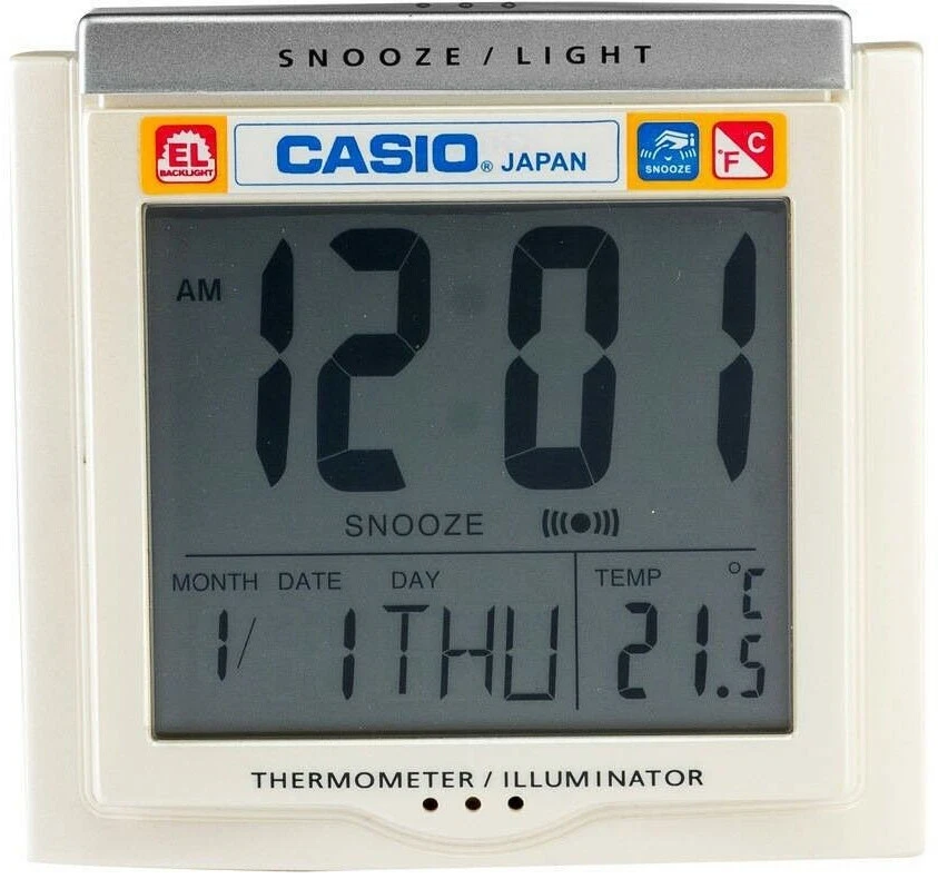 Casio DQ750F-7D White LED Light Digital Alarm Desk Clock Thermometer Snooze NEW - Image 2 of 3