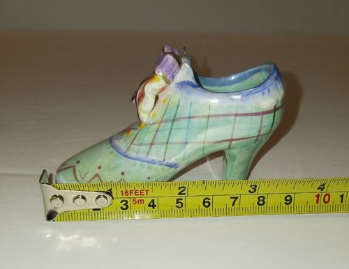 Shoe, Collectible, Vintage, decor, Ladies ceramic Victorian teal w/bow - Picture 9 of 14