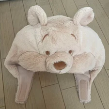 Tokyo Disney Resort Winnie the Pooh Beige Fluffy Plush Hat Fan Cap Headband Used