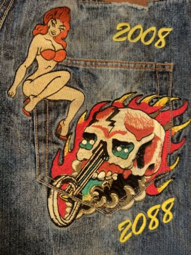 Vintage Ed Hardy by Christian Audigier Jeans Shorts Herren 38 blau Mädchen Fahrrad Jahr 2008 - Bild 4 von 9
