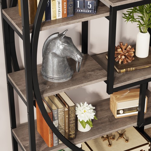 5 Tier Freestanding Wood Bookcase Bookshelf with Metal Frame, Display Rack Shelf - Picture 11 of 16