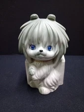 Maltese Puppy Ceramic Planter Blue Rhinestone Eye Lego, Made In Japan