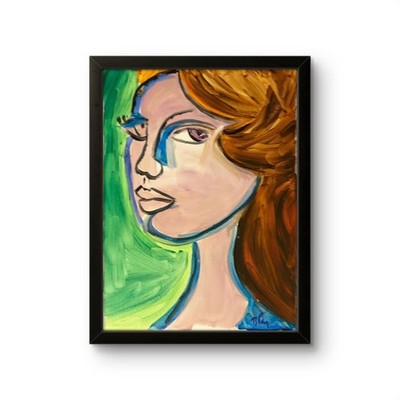 Red Haired Woman Profile Portrait Painting 14x11 Canvas Original Art