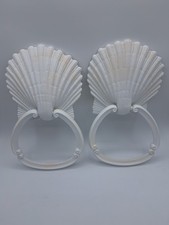 Set of 2 Vintage 70's Painted White Seashell Shell Towel Ring Holders