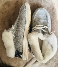 Women s Gray Faux Fur Lined Bootie Slippers Slip-On US 6 EU 36 Rubber Sole