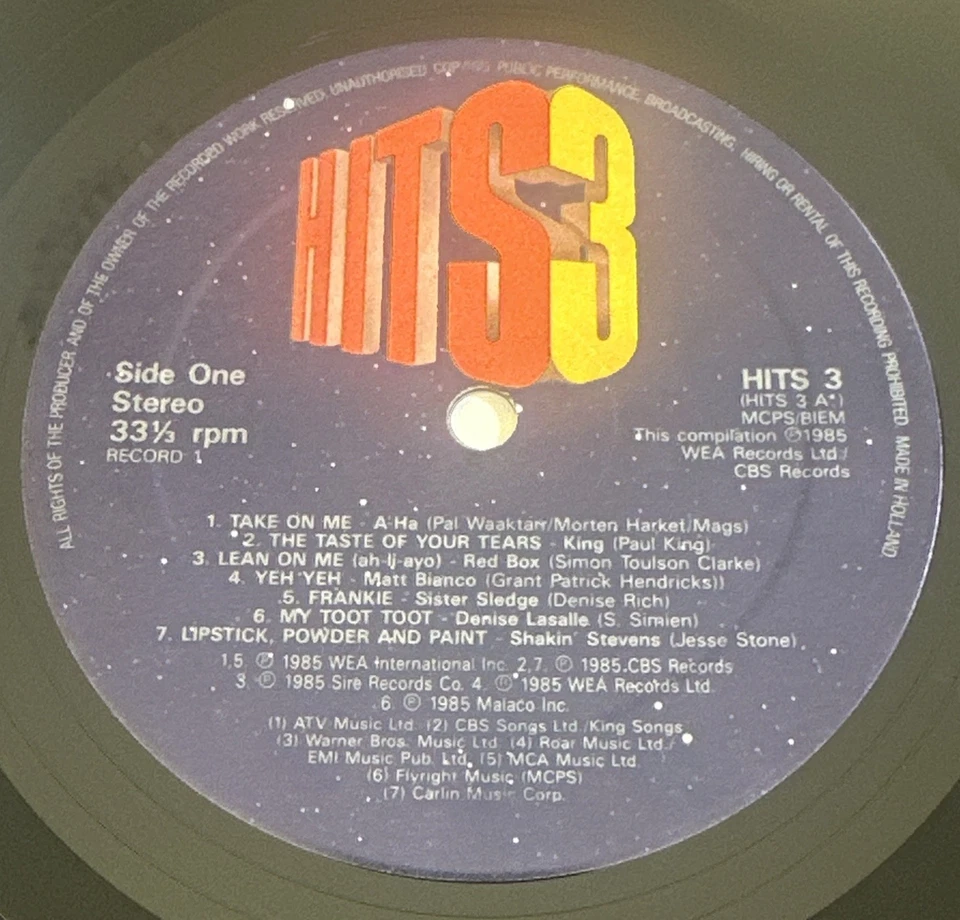 HITS 3 The Album Double Vinyl Record 80’s Hit Songs NM / EX  Condition - Image 4 of 4