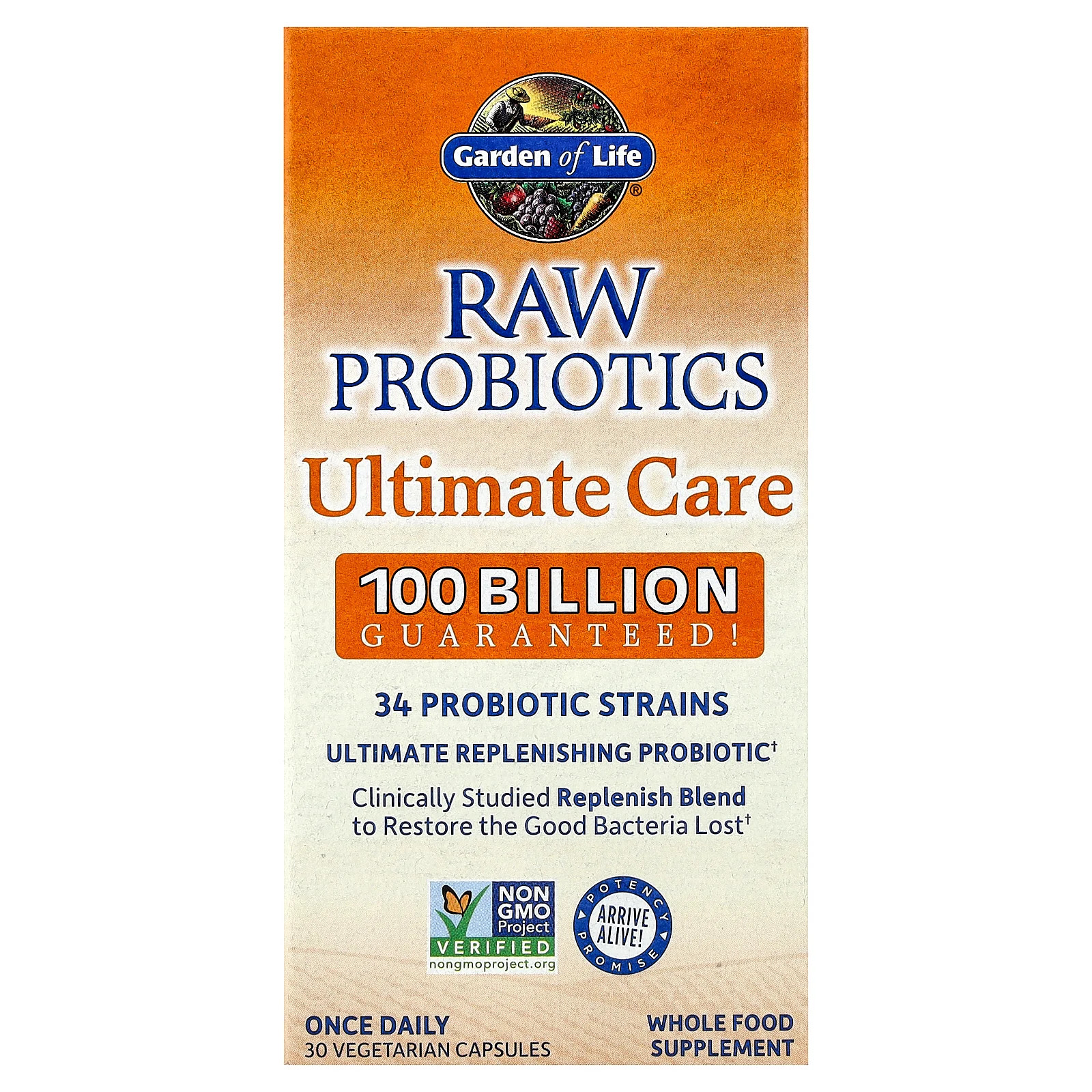 Garden of Life RAW Probiotics Ultimate Care 30 растительных капсул без глютена, нет
