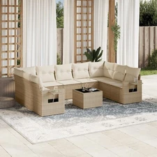 Garden Sofa Set Beige PE Rattan Large Modular Garden Sofa Set