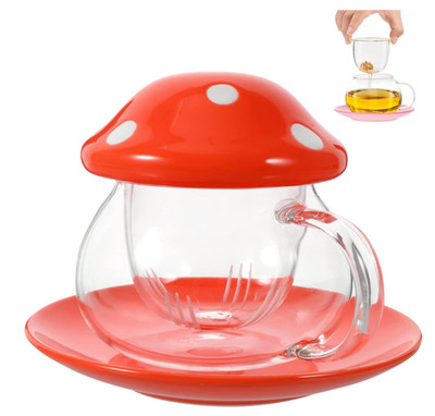 Pilzbecher mit Teeei, Glas Kaffeetasse, Teesieb, 290ml (rot) Weihnachtsgeschenk