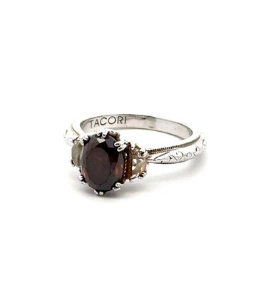 Tacori IV Sterling Silver Chocolate Brown CZ Oval 3 Stone Ring Sz. 7, 5.3g