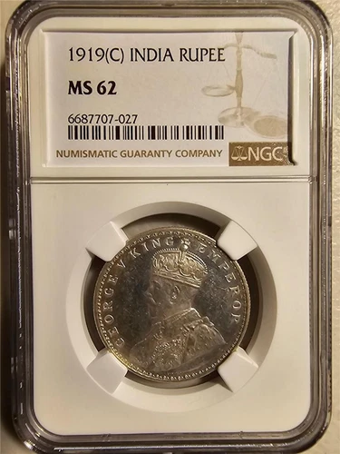 India 1 Rupee 1919C NGC MS 62