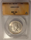 1950-D ANACS MS64 FBL FULL BELL LINES FRANKLIN *** CLEAN FLASHY WHITE LUSTER ***