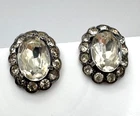 Vintage Sterling Silver Clear Rhinestone Halo Screw back Earrings Signed 16 gram