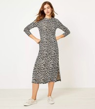 NWT Ann Taylor LOFT Womens Size Small Animal Print Long Sleeve Midi Dress NEW
