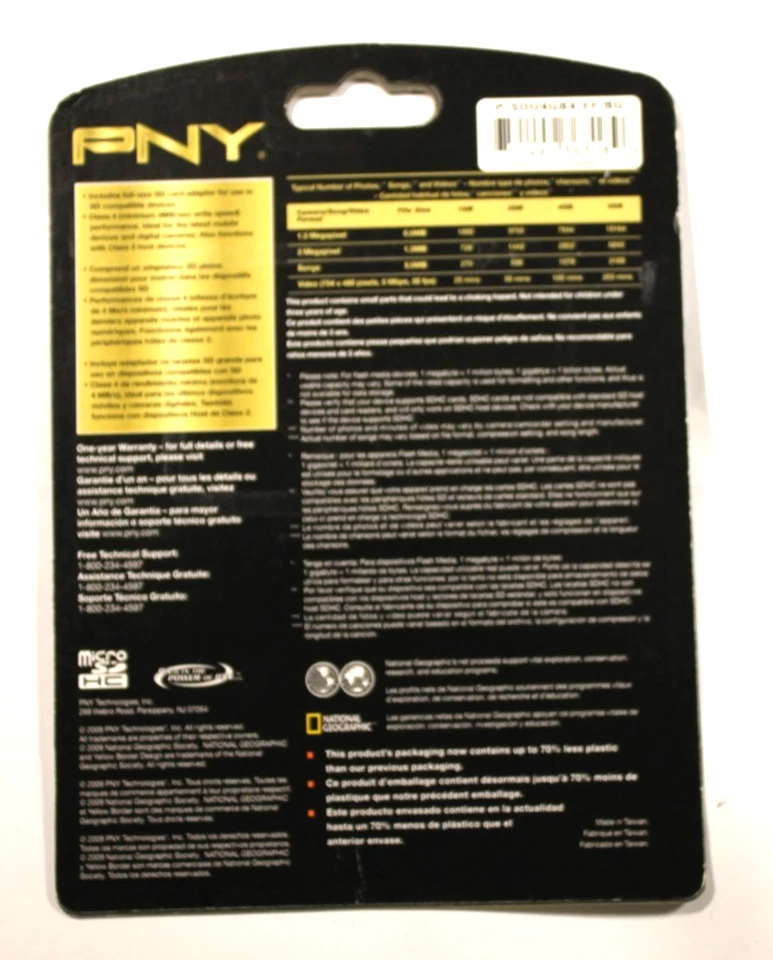 PNY 4GB MicroSDHC HIGH CAPACITY cell phone memory card P-SDU4GB4-EF/BKGD Sealed - Image 2 of 3