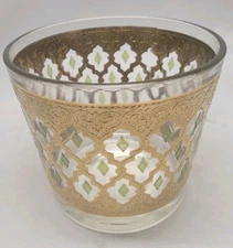 CULVER VALENCIA Ice Bucket, 22kt gold & green 5" 1960s MCM