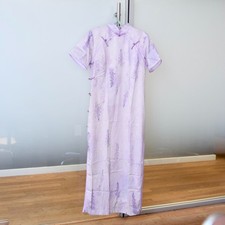 Purple Flora Printed Long Qipao - Chinese Dress Cheongsam