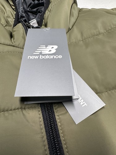 New Balance Puffer Tech Jacket Mens L Olive Green Full Zip Hooded Winter Outdoor - Picture 3 of 8