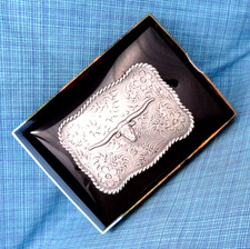 Western Floral Scroll Longhorn Belt Buckle Cowboy Cowgirl NOS Vtg Nocona .QRT349