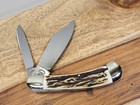 VINTAGE FIGHT'N ROOSTER 2 BLD/NICE STAG "SADDLEHORN TRAPPER" POCKET KNIFE- MINTY — photo 2